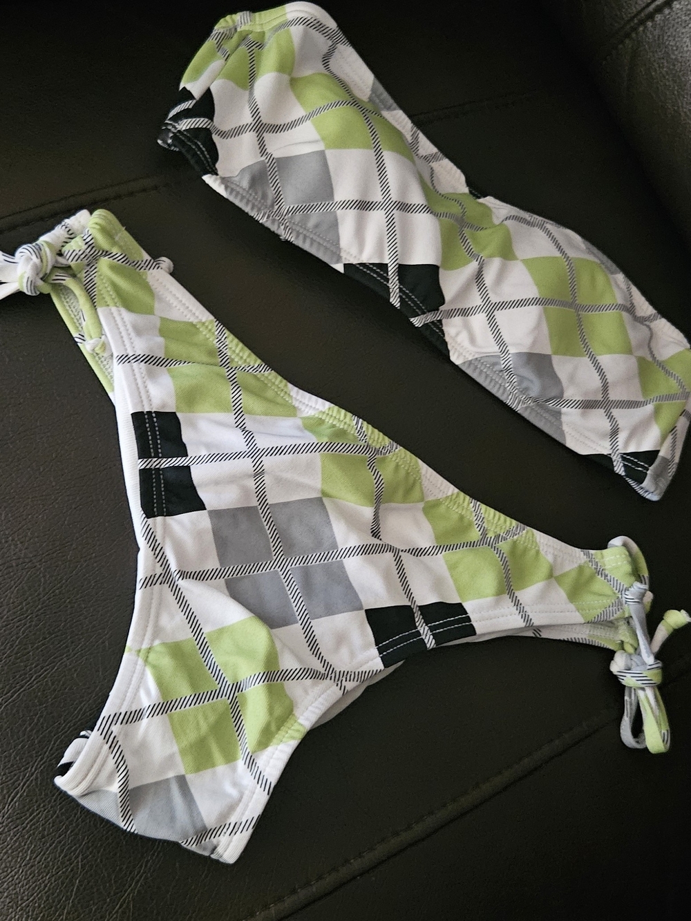 Rampage Green White Gray Plaid Bandeau Bikini